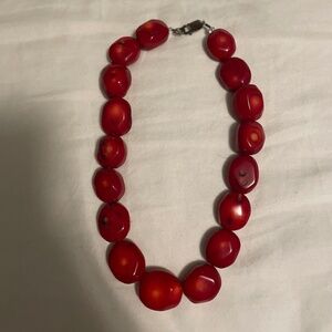 Bright red beaded necklace